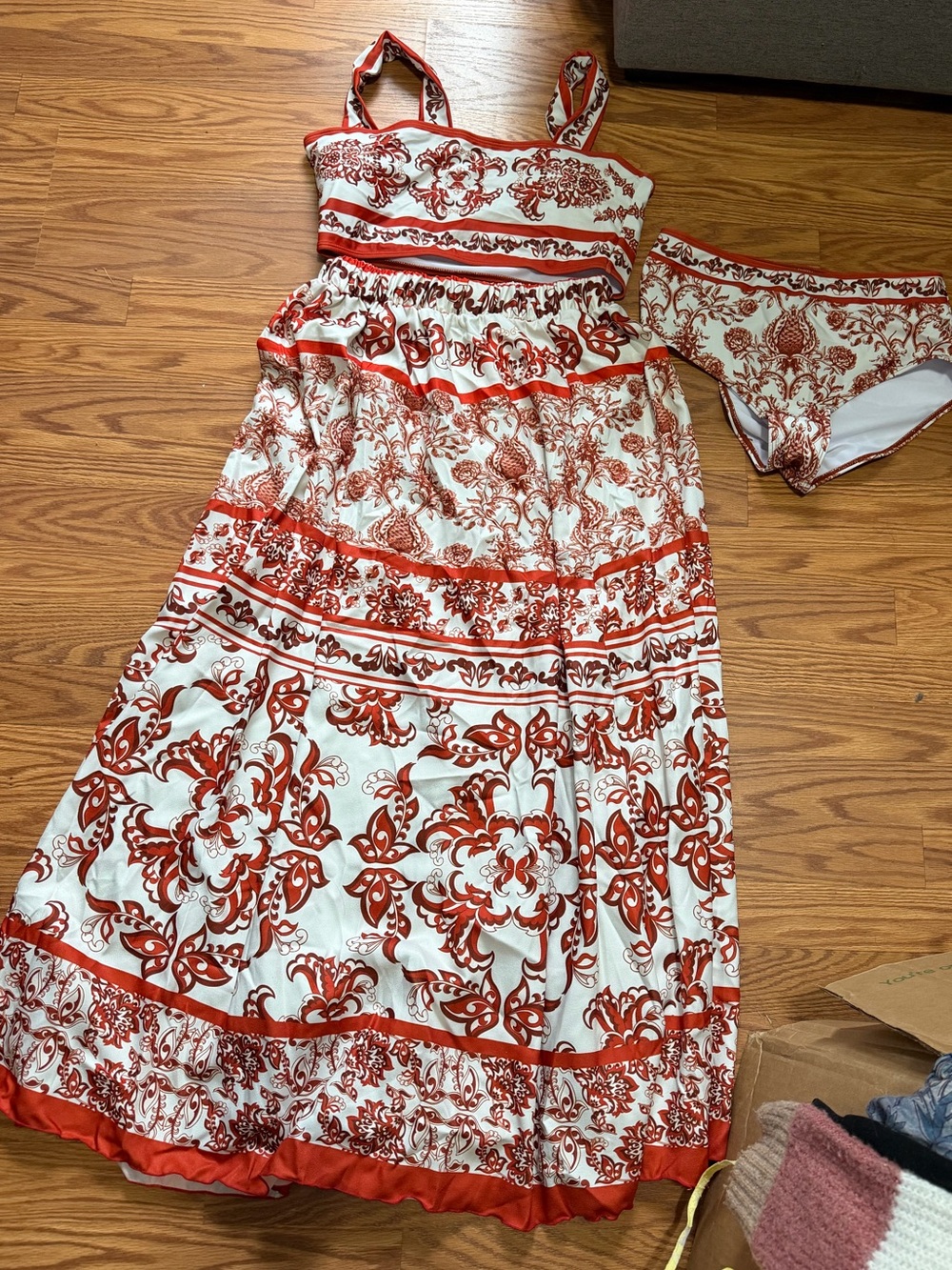 Red Floral skirt and bikini